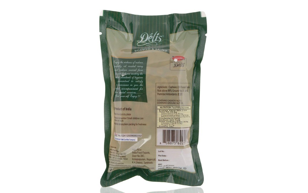 Delis Cashews Roasted & Salted Golden Browns   Pack  250 grams